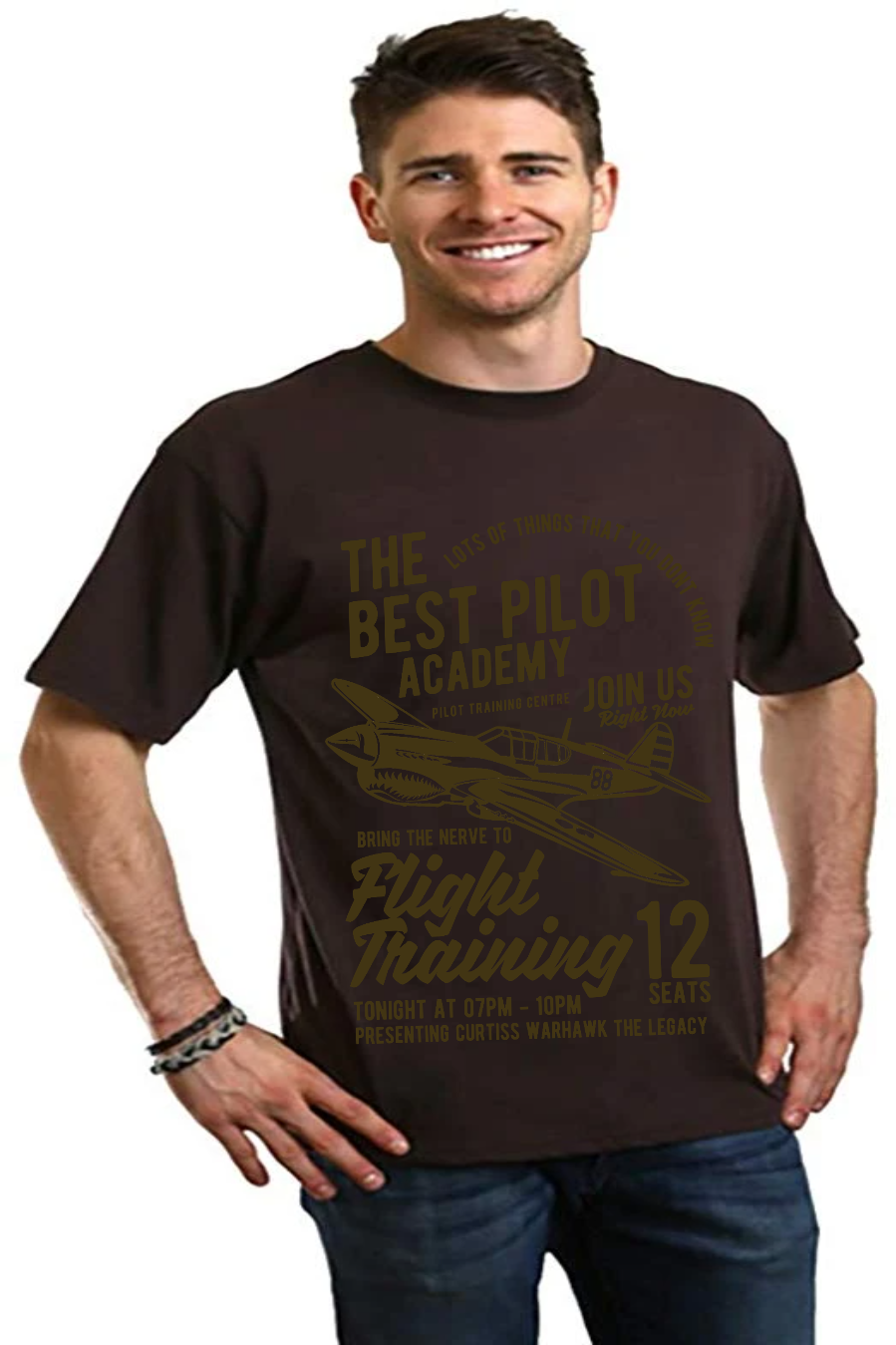 Flight Training men's brown Spun Bamboo graphic tee with pilot design on Tampa Home & Garden Store