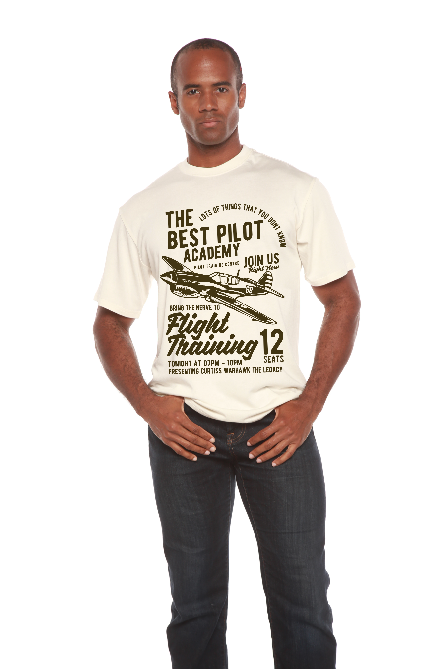 Flight Training bamboo tee with airplane print Spun Bamboo cream on Tampa Home & Garden Store