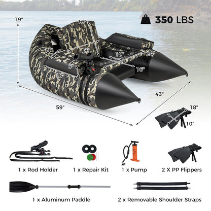 GemGear Camouflage Inflatable Fishing Float Tube with Adjustable Backrest and Backpack Straps on Tampa Home & Garden Store