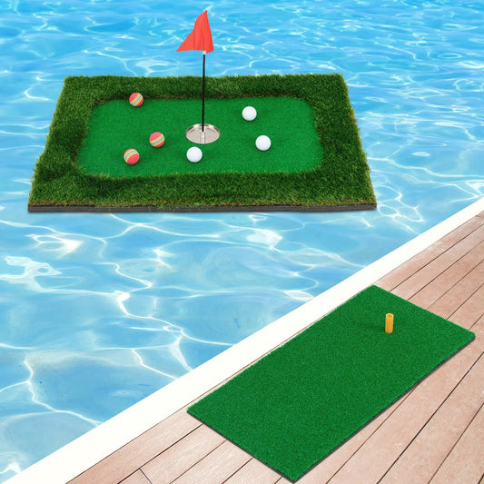 Floating Golf Green for Pool with 6 golf balls and flag, green turf on Tampa Home & Garden Store