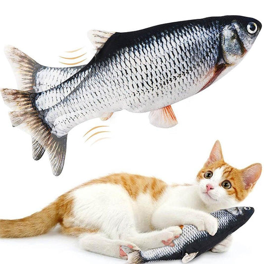 Floppy Fish Cat Toy by Stevvex, gray patterned wiggle fish for interactive cat play on Tampa Home & Garden Store
