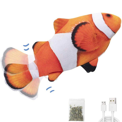 Stevvex Floppy Fish Toy orange-white plush moving wiggle fish catnip bag & USB cable on Tampa Home & Garden Store