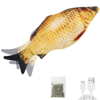 Floppy fish cat toy by Stevvex golden with moving tail; wiggle cat toy with catnip for cats on Tampa Home & Garden Store