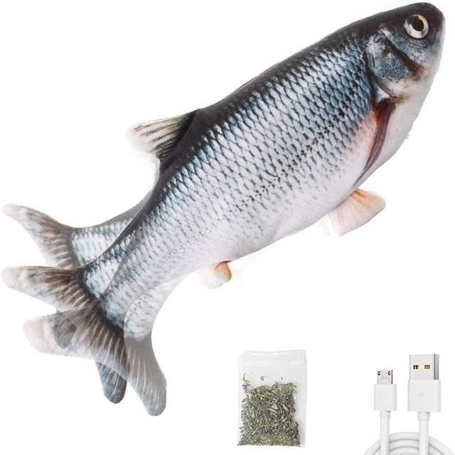 Stevvex floppy fish cat toy with moving flopping action; catnip bag and USB charging cable on Tampa Home & Garden Store