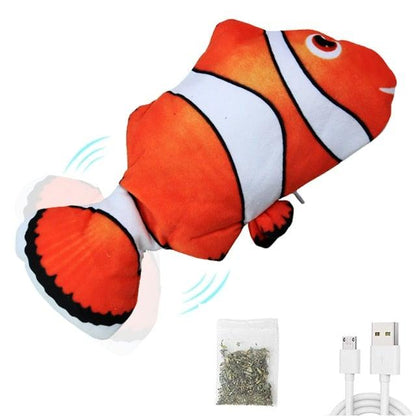 Floppy Fish Cat Toy by Stevvex, orange plush clownfish with white stripes catnip included on Tampa Home & Garden Store