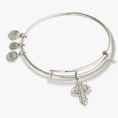 Floral Cross Charm Bangle Bracelet for Faith