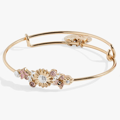 Floral Inline Bangle with Two Tone Blossom Motif