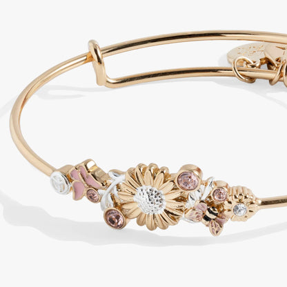 Floral Inline Bangle with Two Tone Blossom Motif