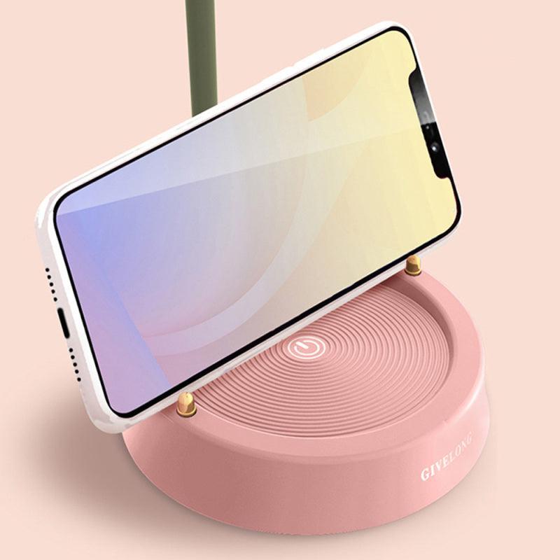 Stevvex Flower LED desk lamp with pink round base and phone stand touch control on Tampa Home & Garden Store