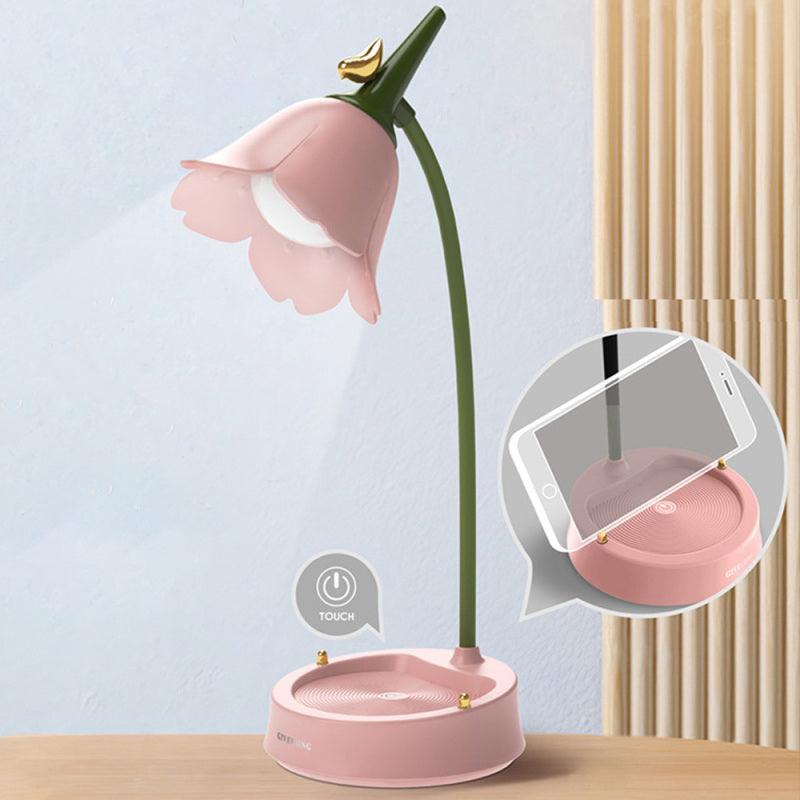 Flower LED Desk Lamp Stevvex pink flower bedside light with touch control and green stem on Tampa Home & Garden Store