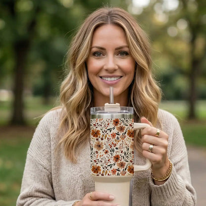 Floral Fall 40oz Tumbler with Autumn Blooms