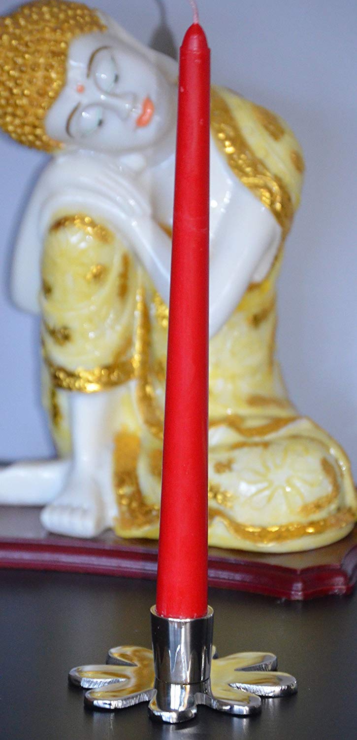 Vibhsa silver flower candle holder with red 4 inch candle handcrafted aluminum base on Tampa Home & Garden Store