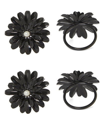 Vibhsa napkin rings set of 4, black floral petals with pearl centers on Tampa Home & Garden Store