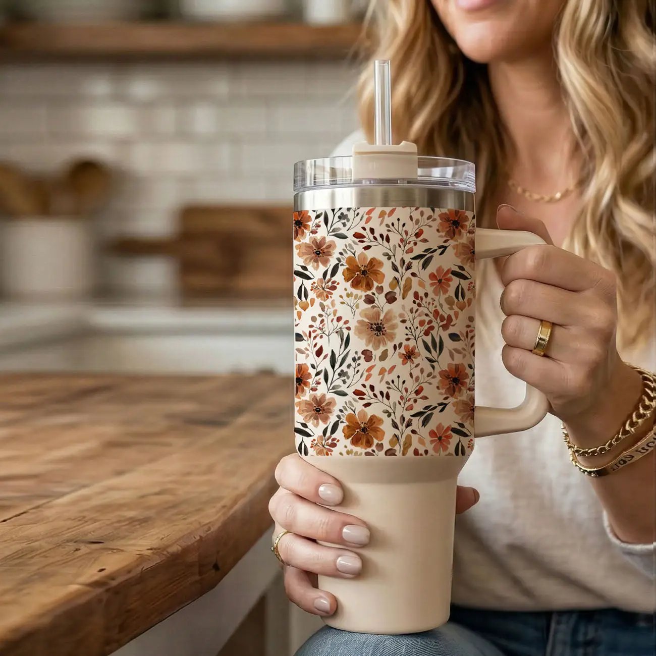 Floral Fall 40oz Tumbler with Autumn Blooms
