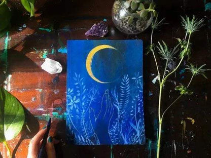 Cuaderno Artístico de Tapa Dura Encuadernado a Mano – Diario de la Luna de las Flores