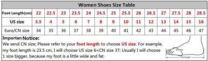 Stevvex Women slippers size table with foot length cm and US/EU sizes on Tampa Home & Garden Store