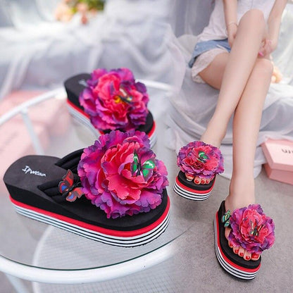 Flower platform slippers Stevvex 3 pairs black slides with pink flower open toe on Tampa Home & Garden Store