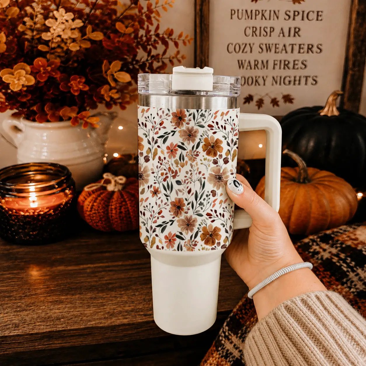 Floral Fall 40oz Tumbler with Autumn Blooms