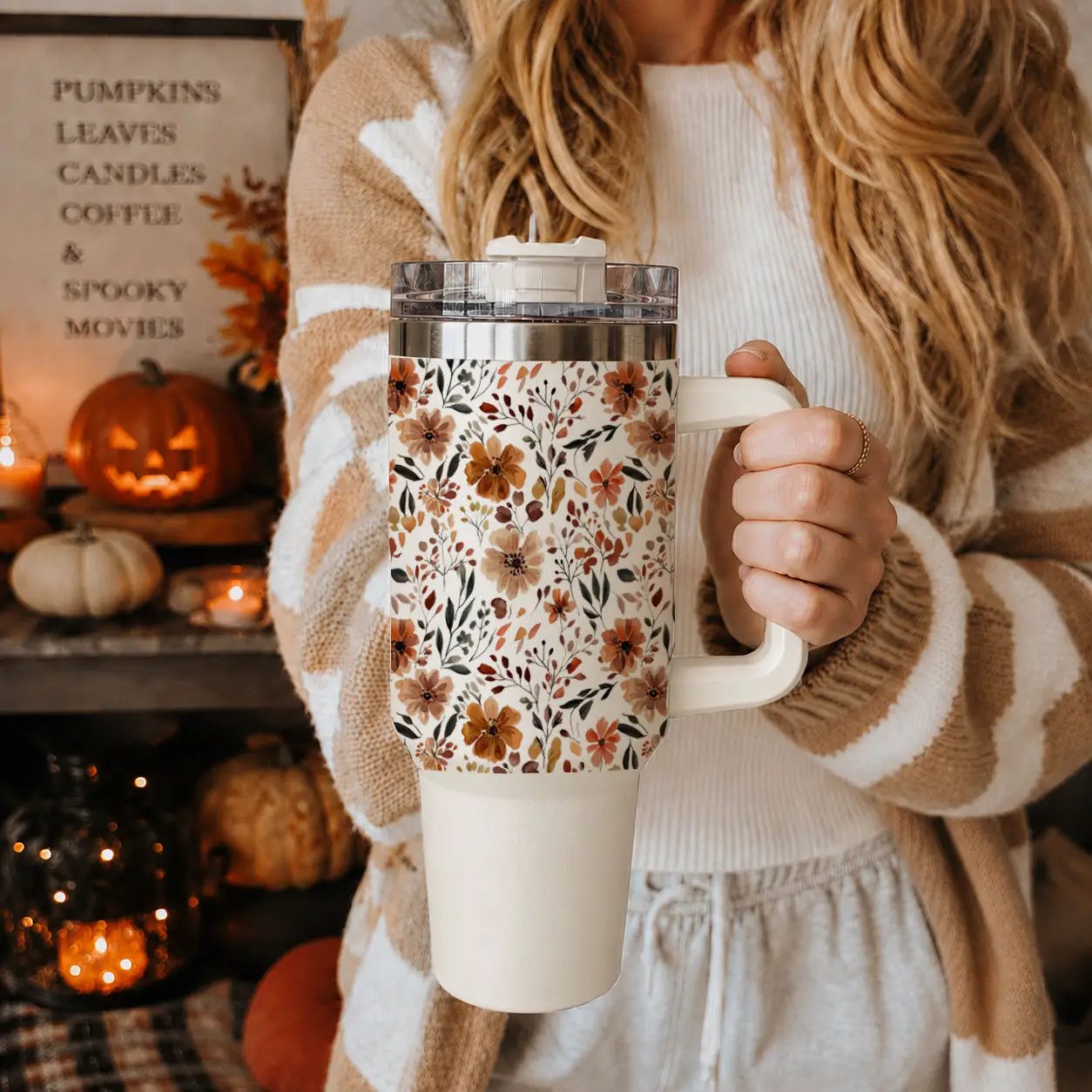 Floral Fall 40oz Tumbler with Autumn Blooms