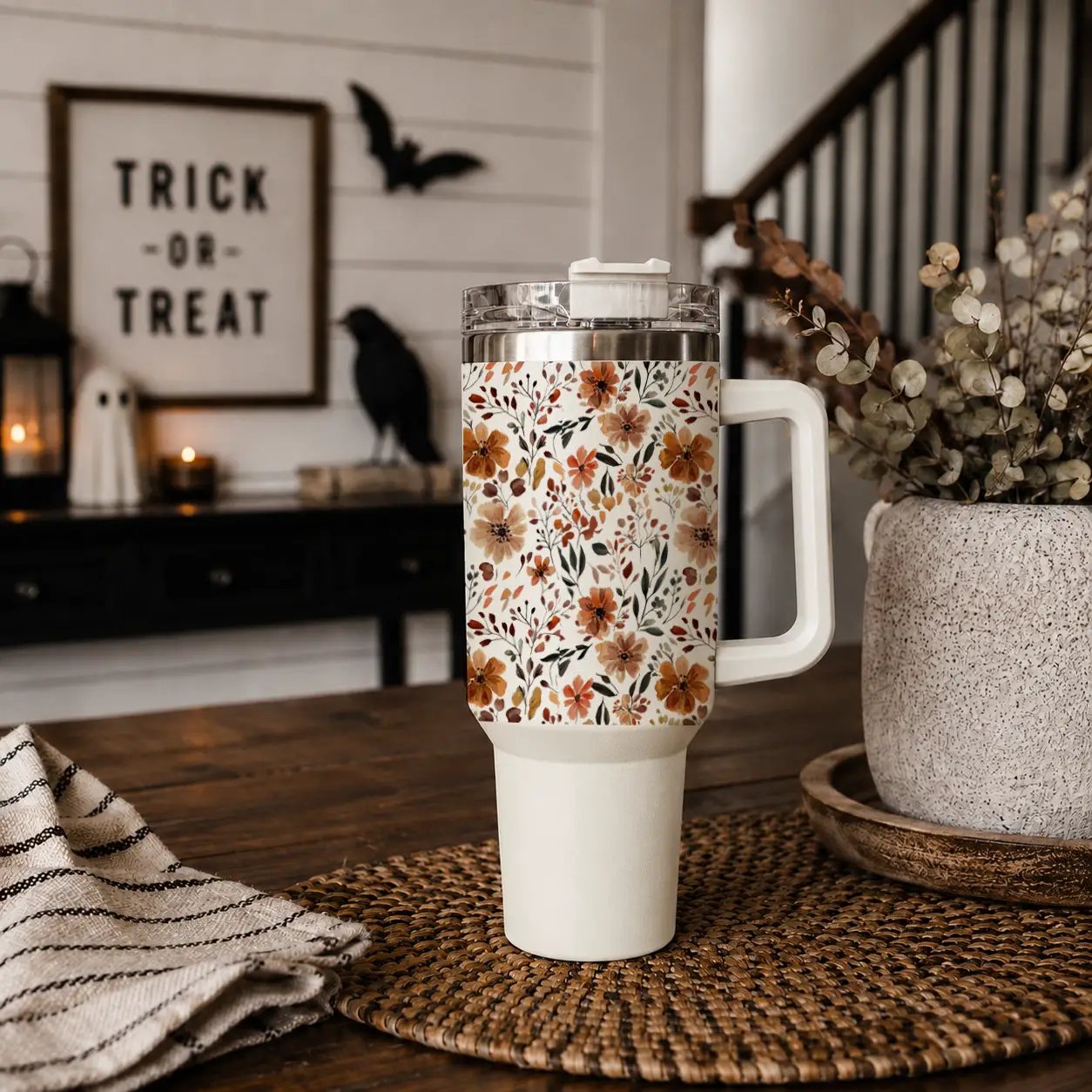 Floral Fall 40oz Tumbler with Autumn Blooms