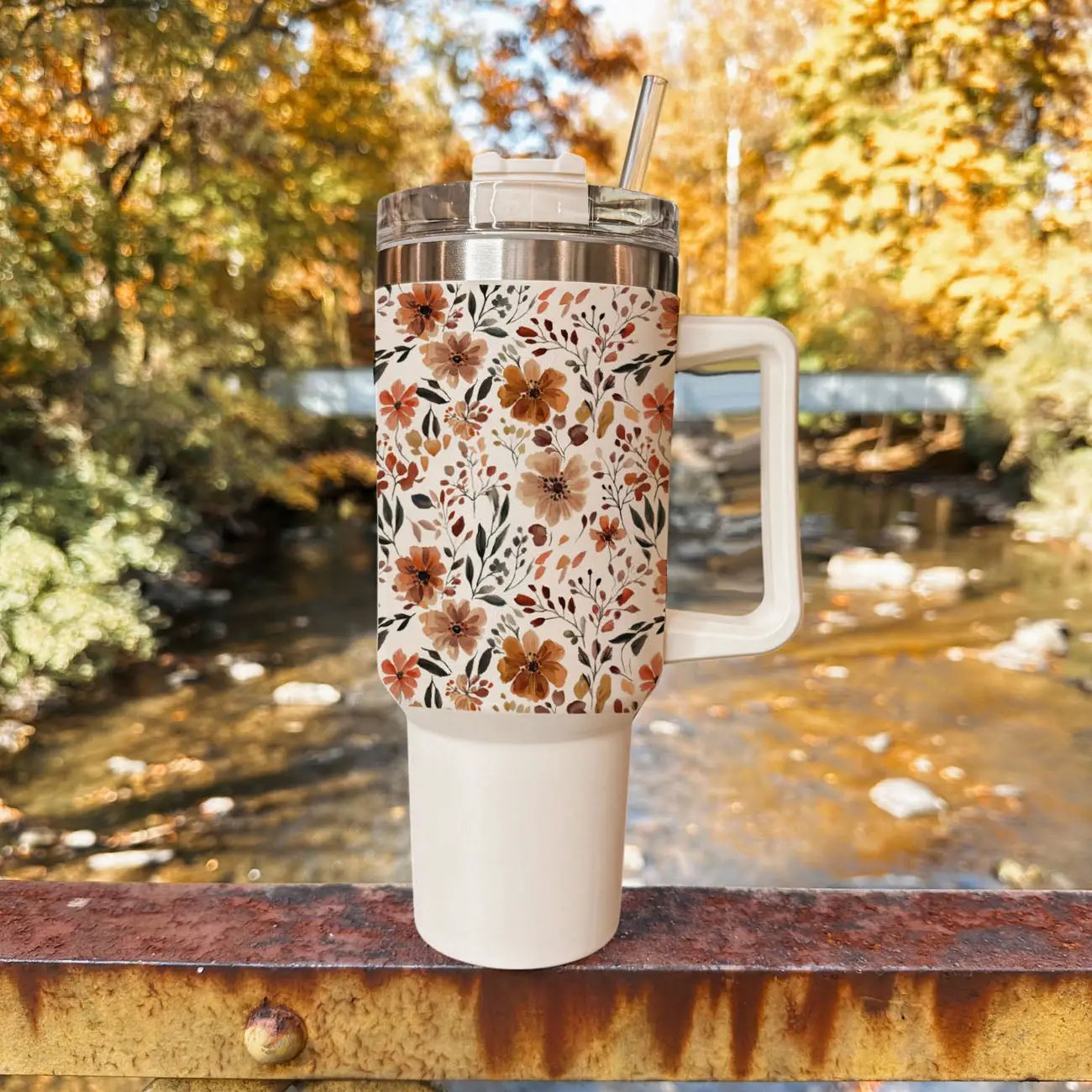 Floral Fall 40oz Tumbler with Autumn Blooms
