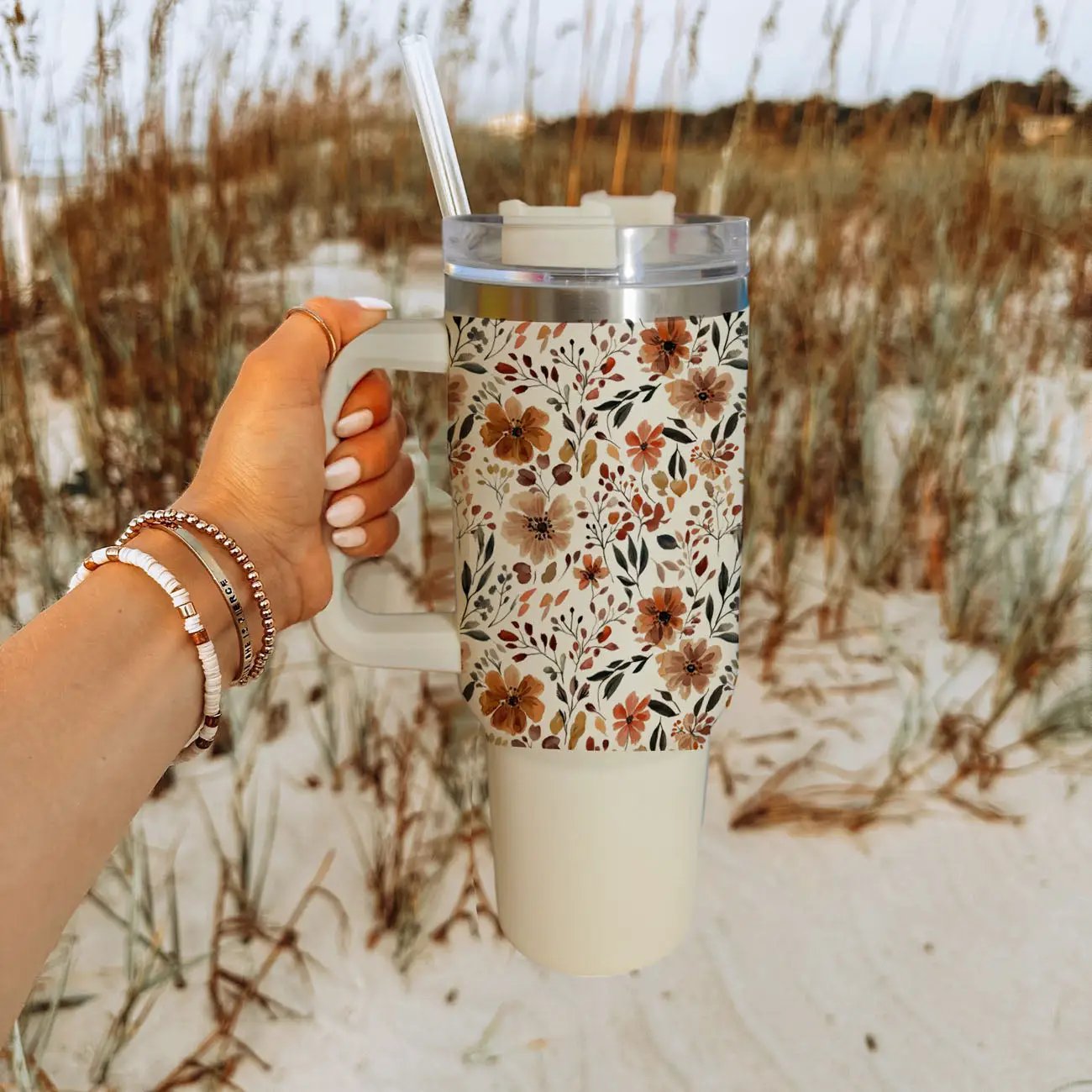 Floral Fall 40oz Tumbler with Autumn Blooms
