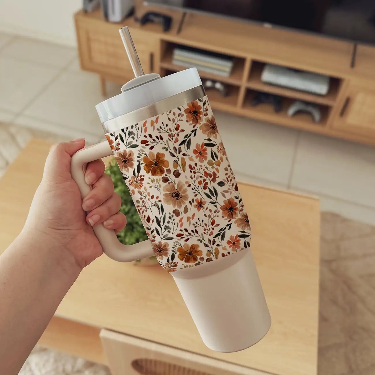 Floral Fall 40oz Tumbler with Autumn Blooms