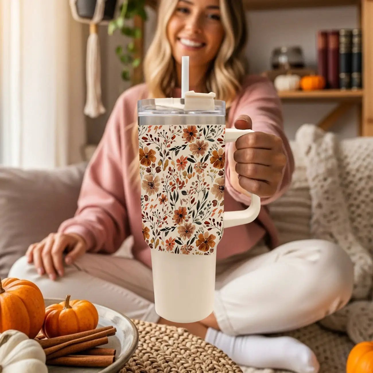 Floral Fall 40oz Tumbler with Autumn Blooms