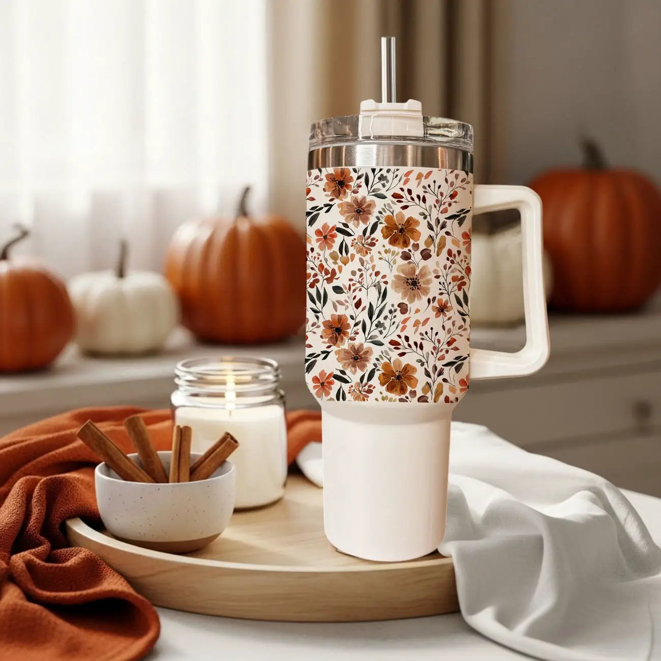 Floral Fall 40oz Tumbler with Autumn Blooms