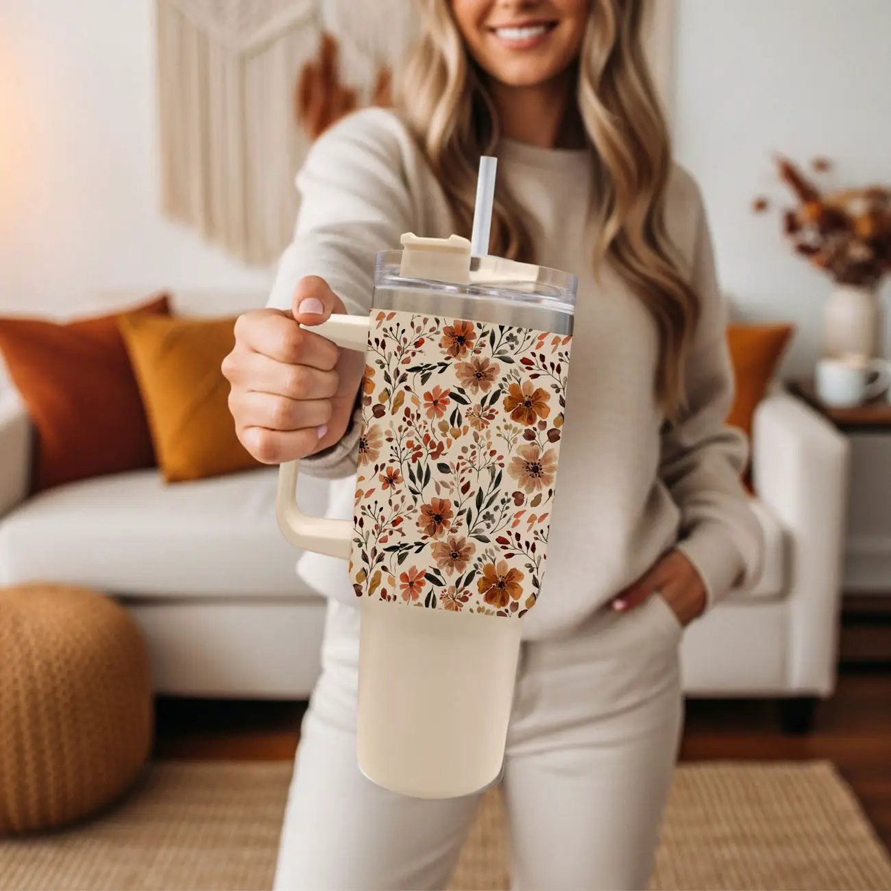 Floral Fall 40oz Tumbler with Autumn Blooms