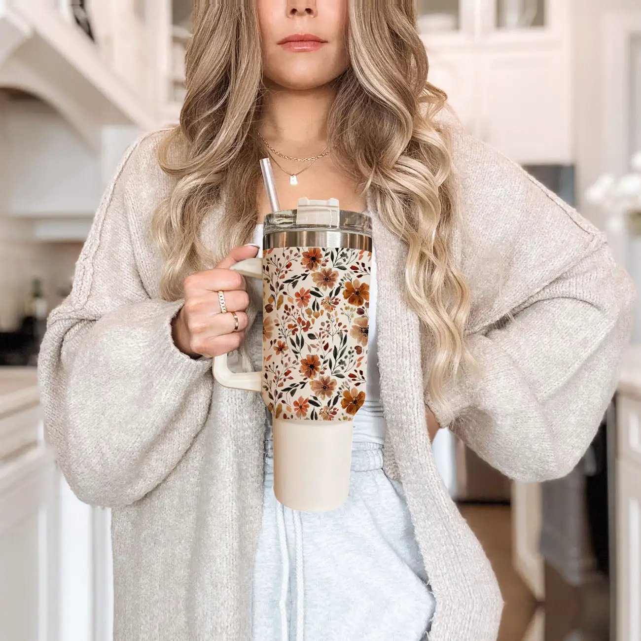 Floral Fall 40oz Tumbler with Autumn Blooms