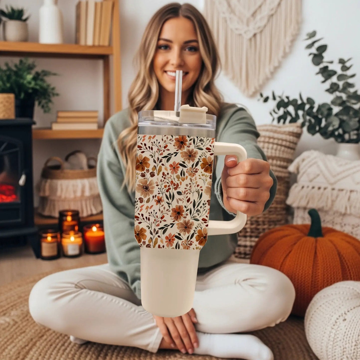 Floral Fall 40oz Tumbler with Autumn Blooms