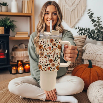 Floral Fall 40oz Tumbler with Autumn Blooms