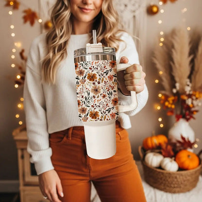 Floral Fall 40oz Tumbler with Autumn Blooms