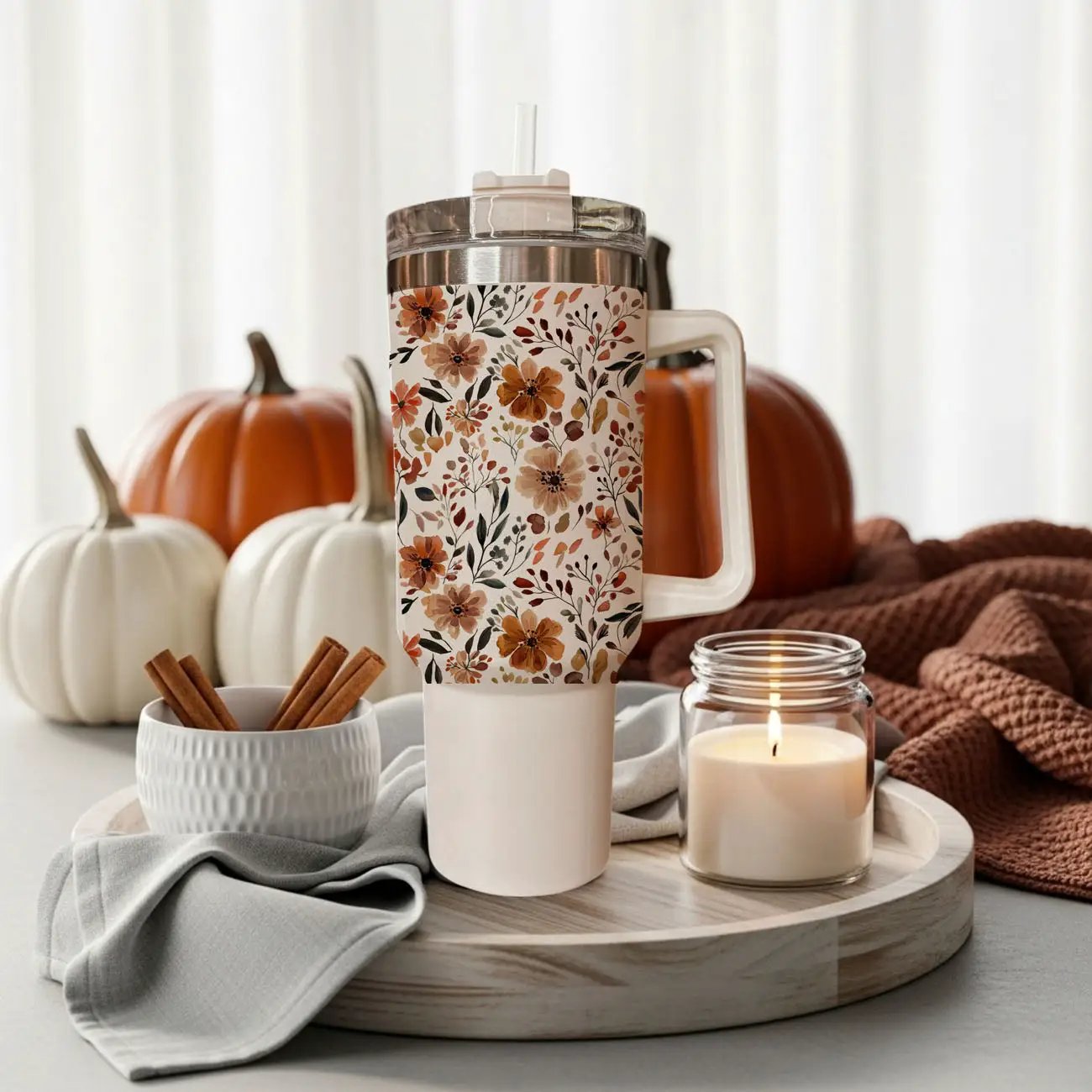 Floral Fall 40oz Tumbler with Autumn Blooms
