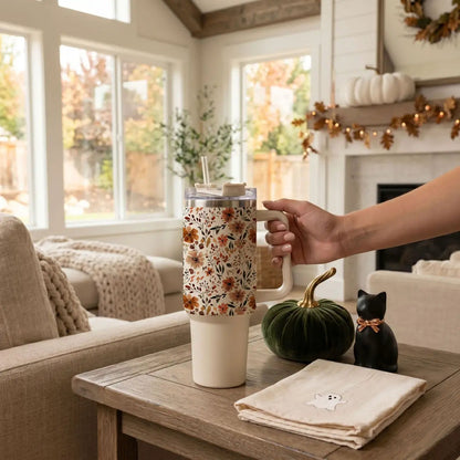Floral Fall 40oz Tumbler with Autumn Blooms