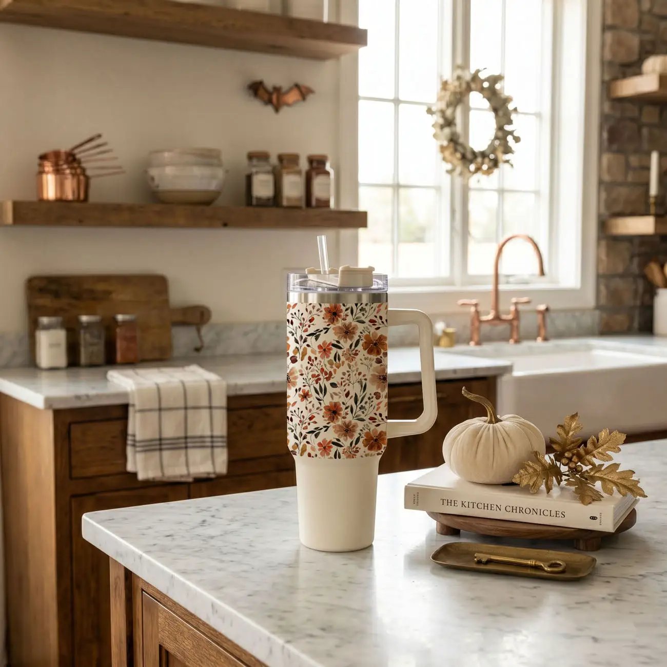 Floral Fall 40oz Tumbler with Autumn Blooms