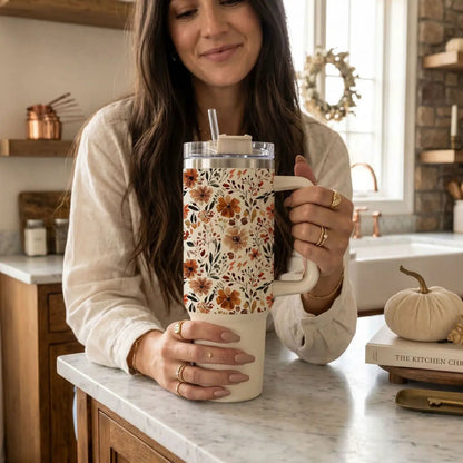 Floral Fall 40oz Tumbler with Autumn Blooms