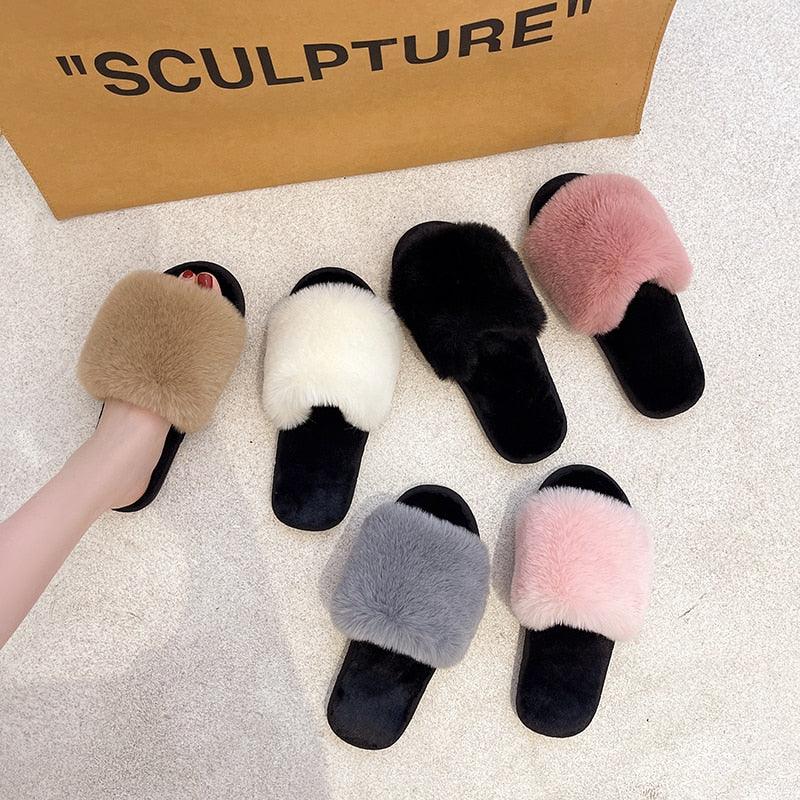 Stevvex fluffy faux-fur slippers for women open-toe slides in beige and pink 6 pairs on Tampa Home & Garden Store