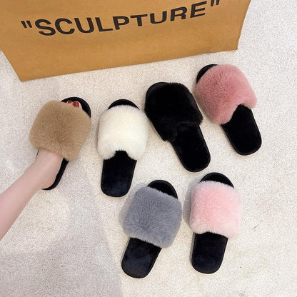 Stevvex fluffy faux-fur slippers for women open-toe slides in beige and pink 6 pairs on Tampa Home & Garden Store