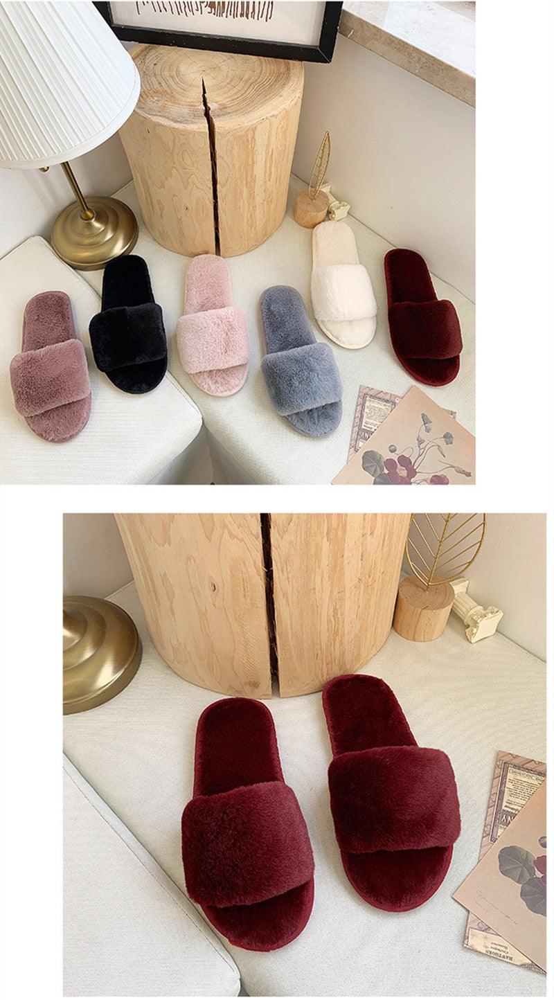 Fluffy slippers Stevvex women’s faux fur cross-slide burgundy memory foam sandals on Tampa Home & Garden Store