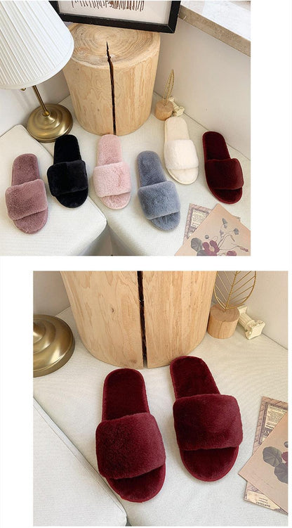 Fluffy slippers Stevvex women’s faux fur cross-slide burgundy memory foam sandals on Tampa Home & Garden Store