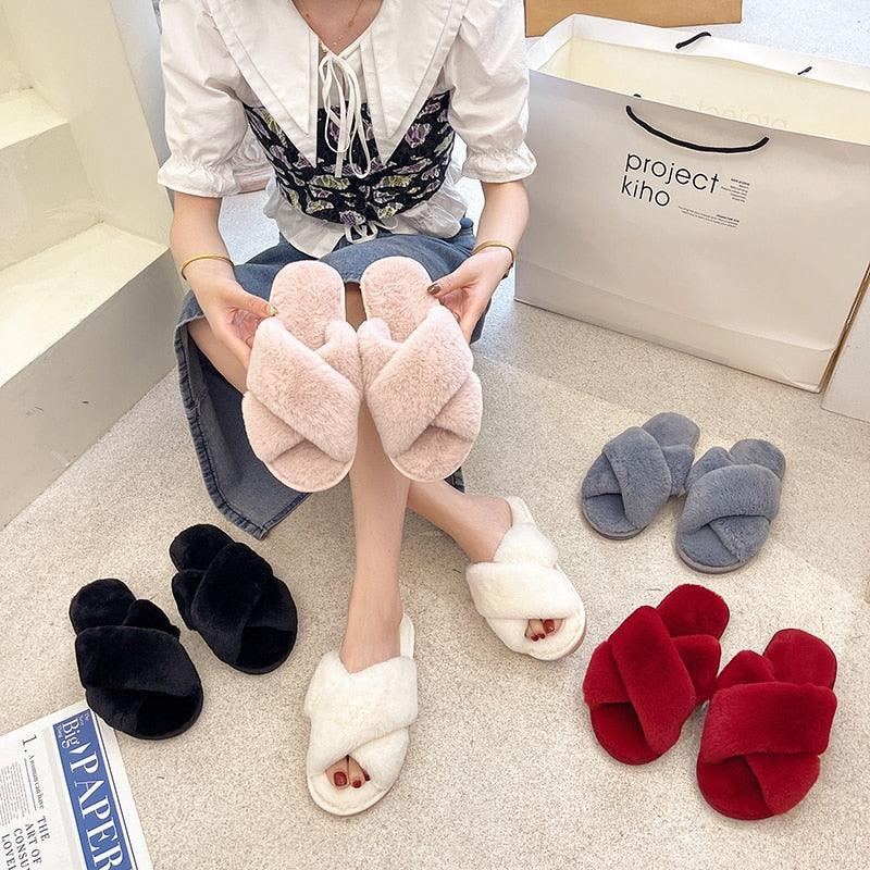 Stevvex fluffy slippers pink memory-foam indoor slides for women with color options on Tampa Home & Garden Store