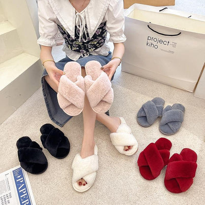 Stevvex fluffy slippers pink memory-foam indoor slides for women with color options on Tampa Home & Garden Store