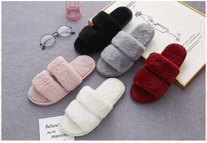 Women's fluffy cross-strap slippers by Stevvex, memory foam, faux fur, slides, 5 colors on Tampa Home & Garden Store
