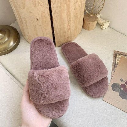 Stevvex fluffy faux fur slippers pink mauve open-toe indoor slides with memory foam pair on Tampa Home & Garden Store