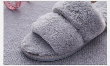 Stevvex fluffy women slippers grey faux fur cross indoor slides memory foam sole on Tampa Home & Garden Store