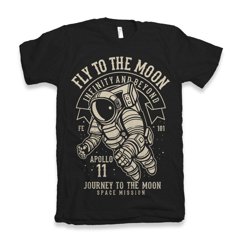 Fly To The Moon men's graphic tee in black with astronaut motif by Spun Bamboo on Tampa Home & Garden Store