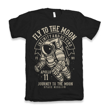 Fly To The Moon men's graphic tee in black with astronaut motif by Spun Bamboo on Tampa Home & Garden Store