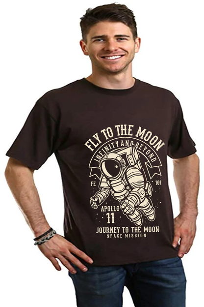 Fly To The Moon men's graphic T-shirt black bamboo viscose/organic cotton astronaut design on Tampa Home & Garden Store